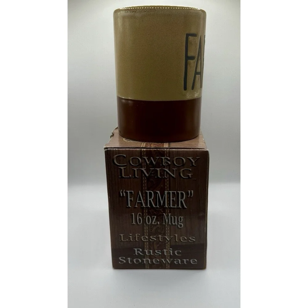 Cowboy Living FARMER Mug Coffee Cup 16 oz Rustic Stoneware NEW - Picture 4 of 6